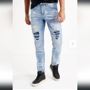 Light Wash Moto Backed Slim Taper Jeans size 36x32